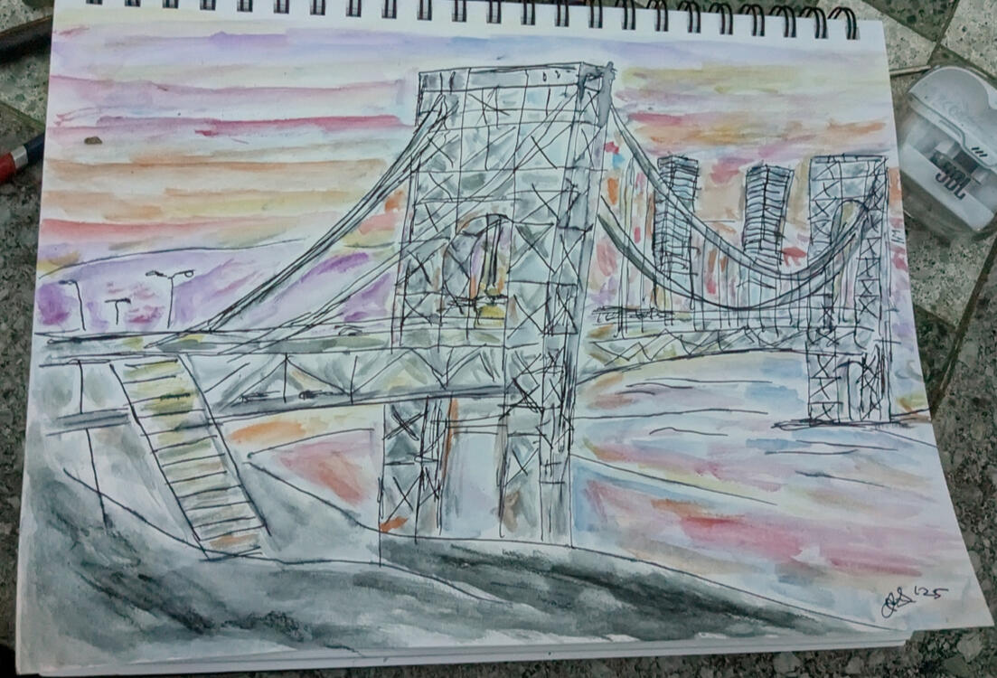 George Washington Bridge at sunset in Washington Heights.